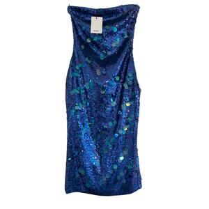 NWT Danielle Guizo Strapless Sequin Pailette Midi Dress Womens XS Blue Y2K HOCO